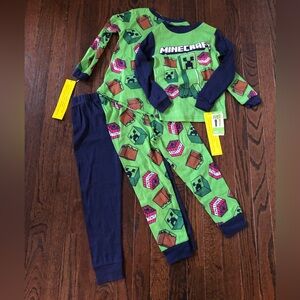 Minecraft Boys 6 Green/Navy Blue 4-Piece Long-Sleeves/Pants Cotton Pajama Set
